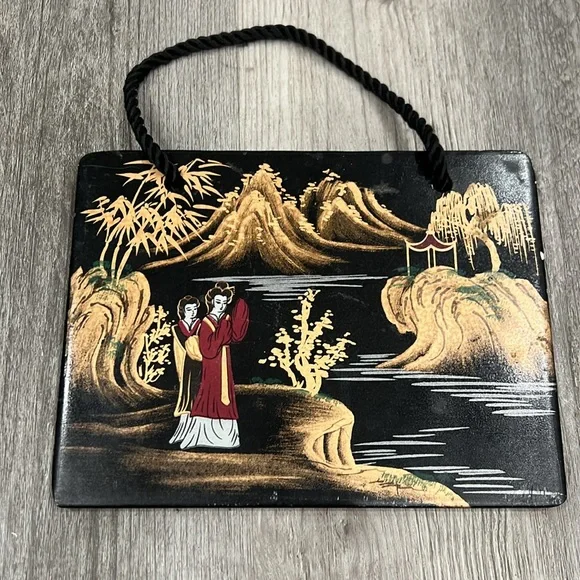 Vintage hand-painted ceramic Chinese art plaques, EUC - Picture 4 of 7